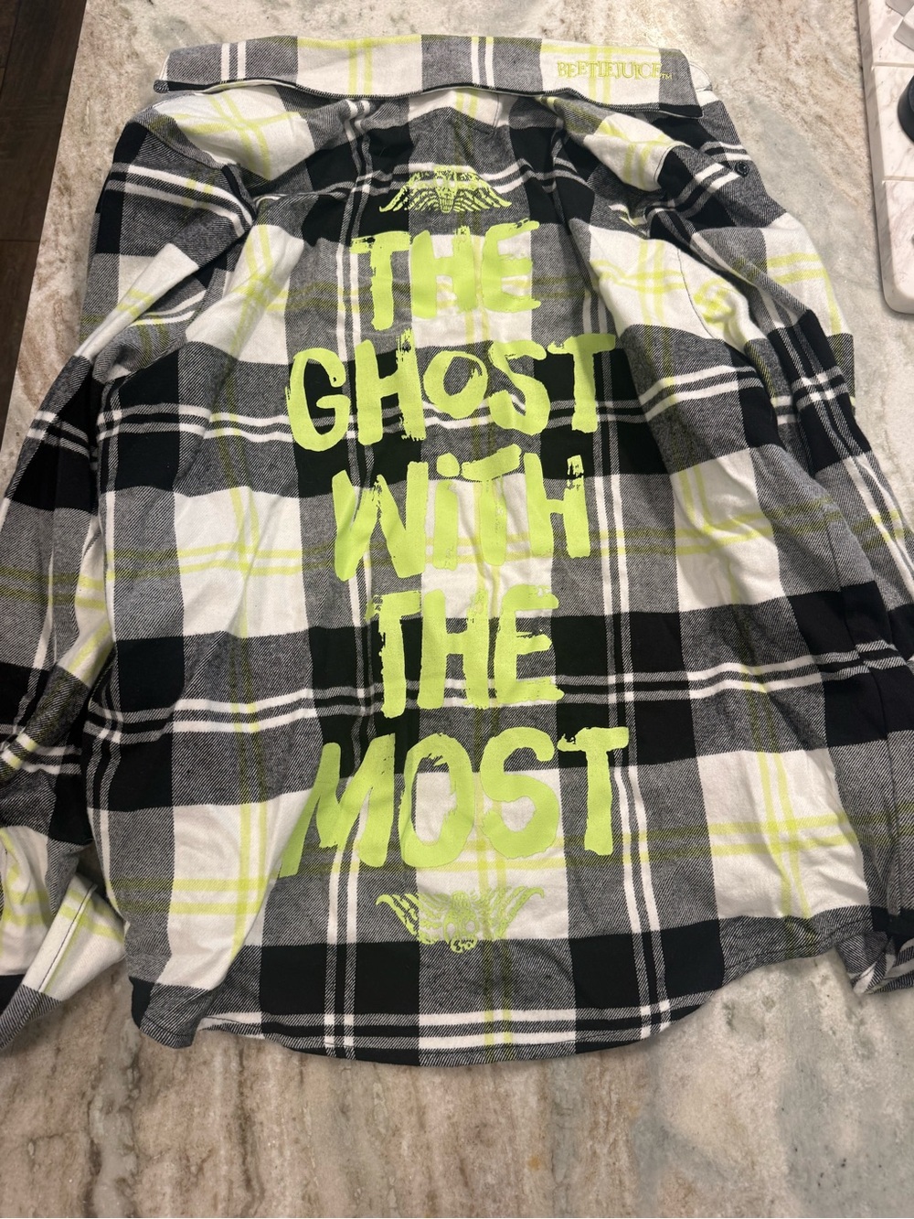 Cakeworthy The Ghost With The Most Neon Yellow & Black Plaid Shirt Medium